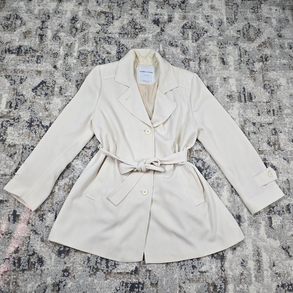 Larry Levine Cream Belted Longline Blazer Jacket Large - Picture 12 of 12